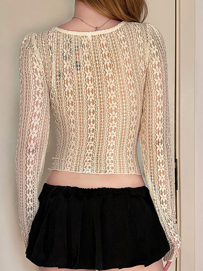 Lace Bow Patchwork Long Sleeve Tee