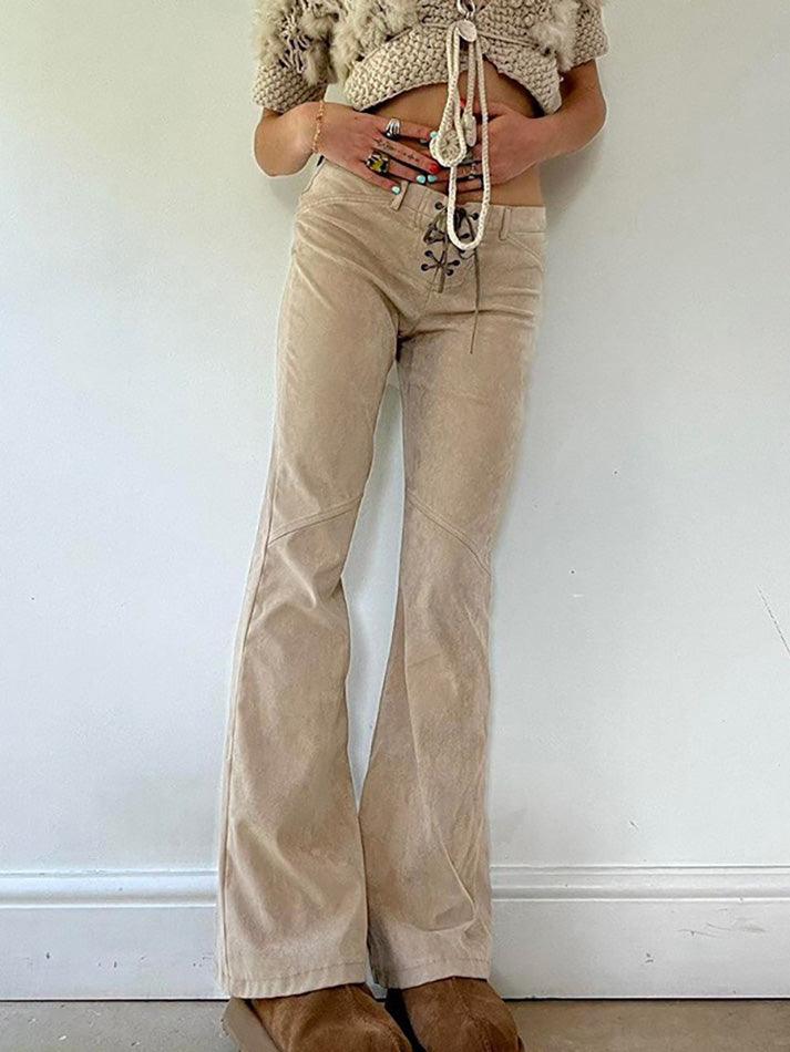 Vintage Tie Low-Rise Suede Flared Pants