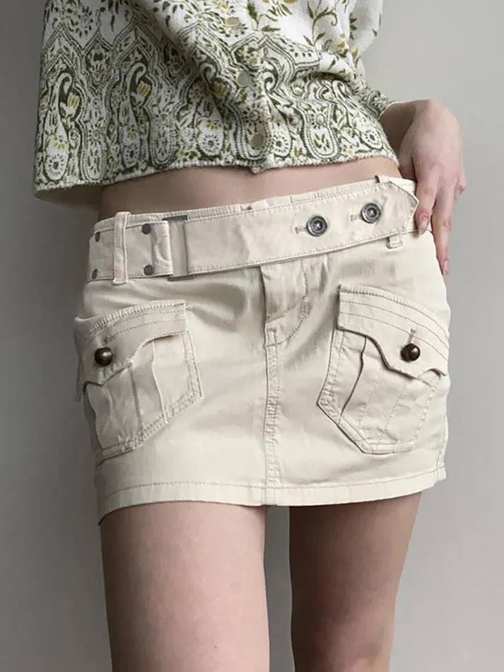 Vintage Belted Pocket Cargo Mini Skirt