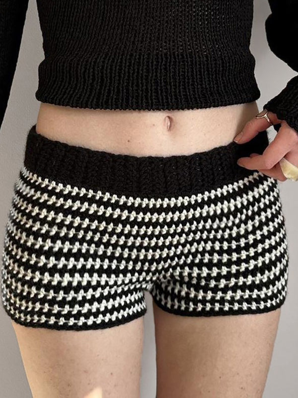 Contrast Striped Low-Rise Knit Shorts