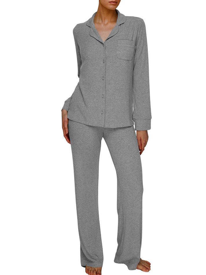 Long Sleeve Button Down Ribbed Knit Pajamas Set