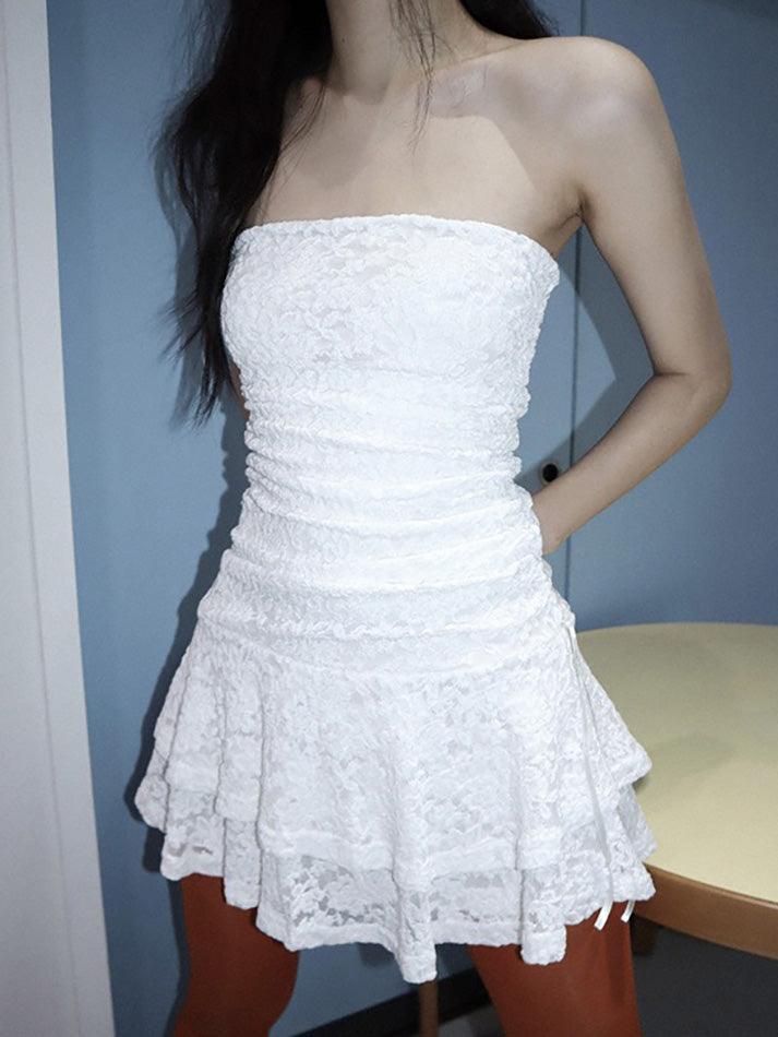 Solid Color Lace A-Line Mini Dress