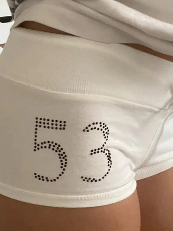 Digital Rhinestone Drawstring Low-Waist Shorts