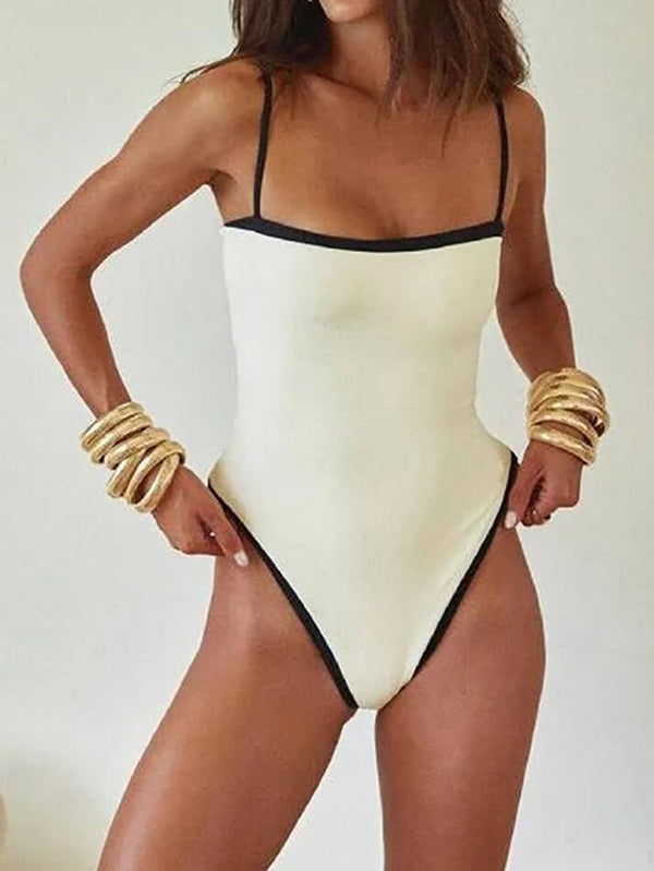 Contrast Binding Basic One Piece Swimsuit - AnotherChill