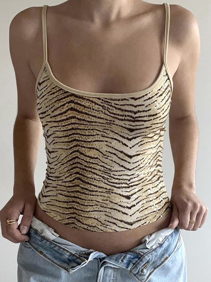 Tied Backless Tiger Pattern Cami Top