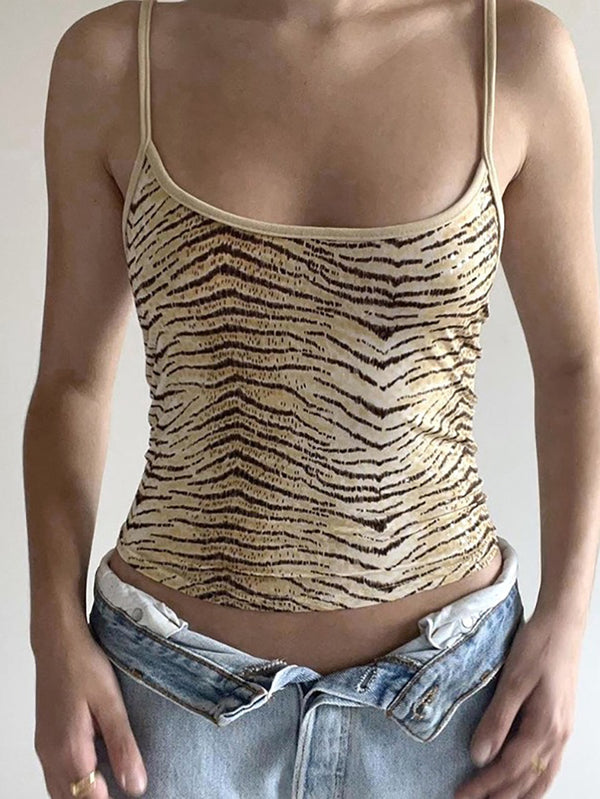 Tied Backless Tiger Pattern Cami Top