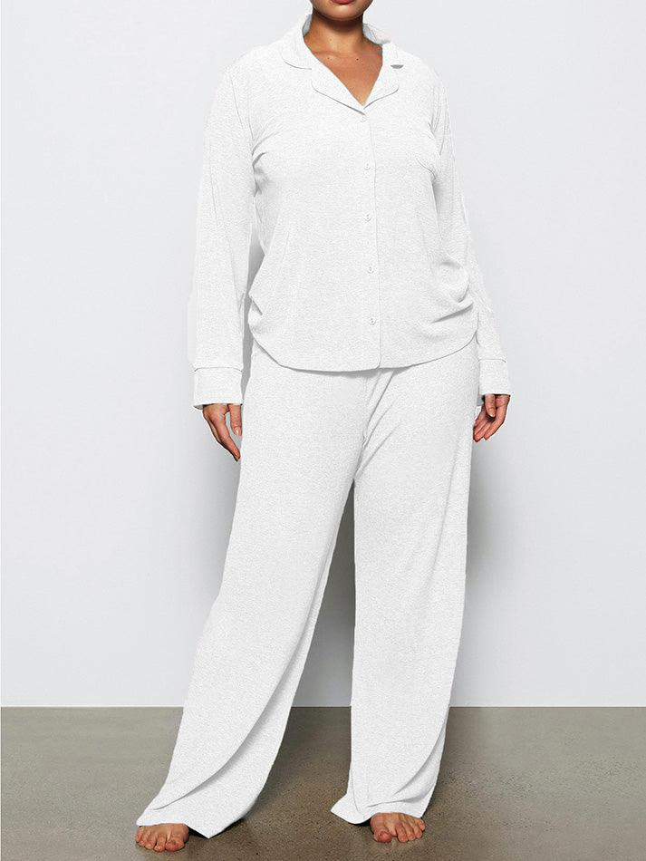 Long Sleeve Button Down Ribbed Knit Pajamas Set