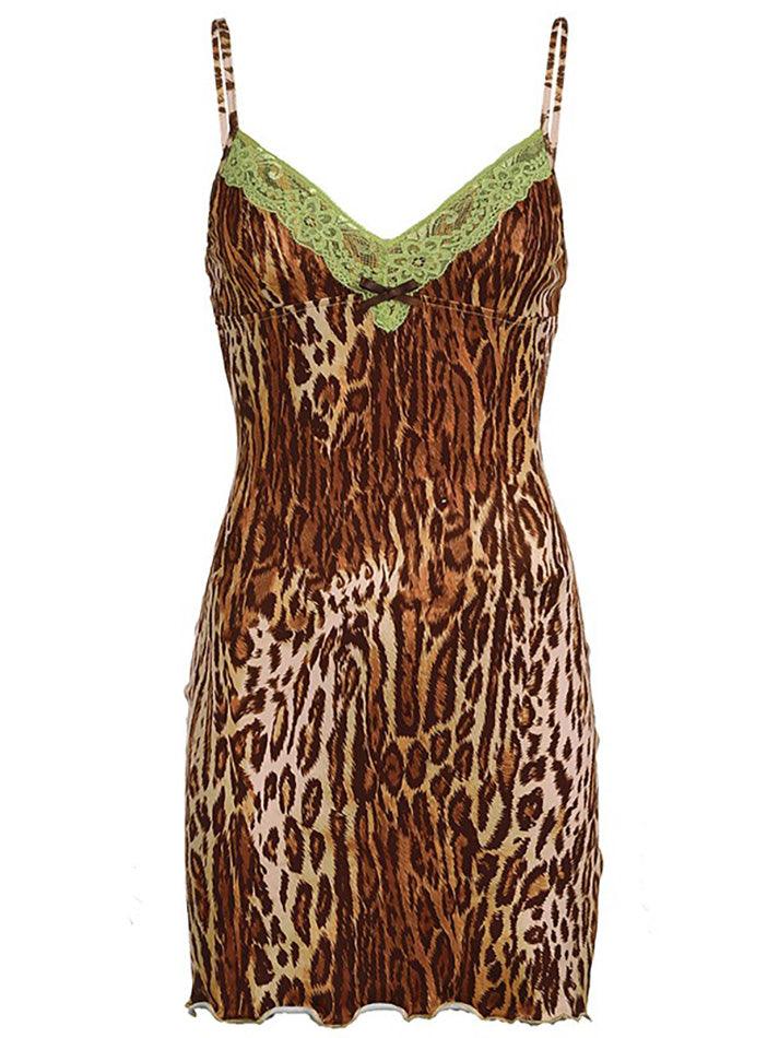 V-neck Leopard Print Halter Mini Dress