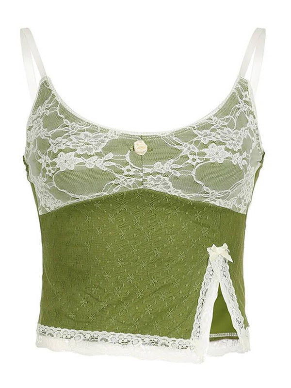 Lace Split Contrast Camisole Top - AnotherChill