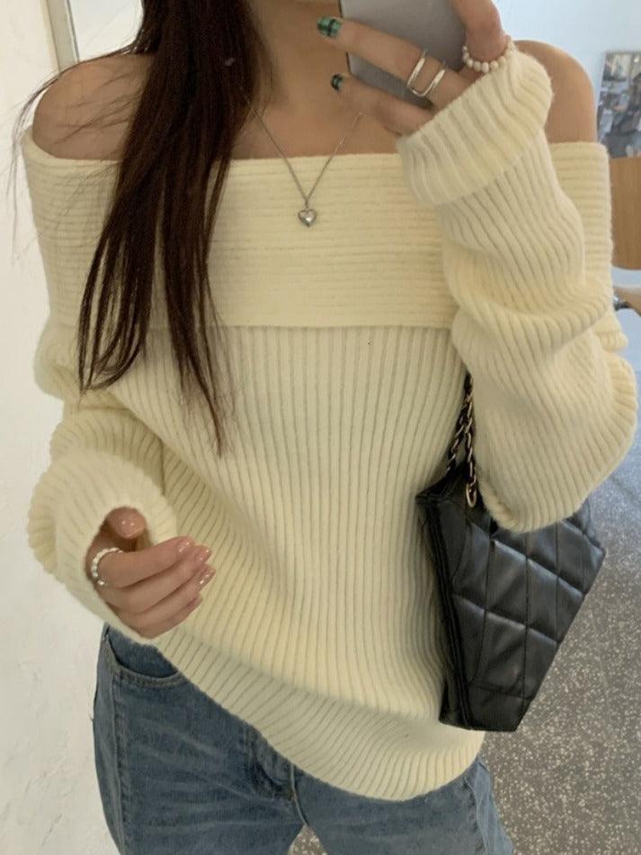 Solid Off Shoulder Knit Sweater