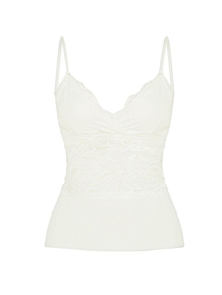 White Lace Knit V-Neck Cami Top