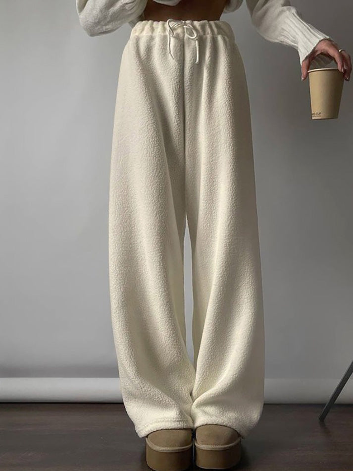 Drawstring Wide Leg Teddy Fleece Pants