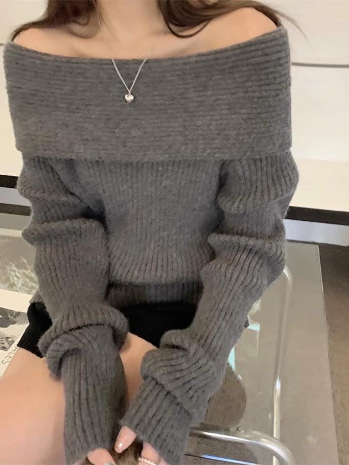 Solid Off Shoulder Knit Sweater - AnotherChill