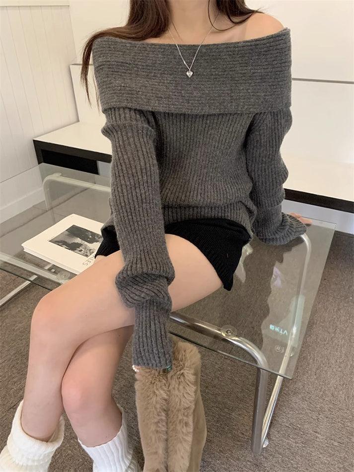 Solid Off Shoulder Knit Sweater - AnotherChill