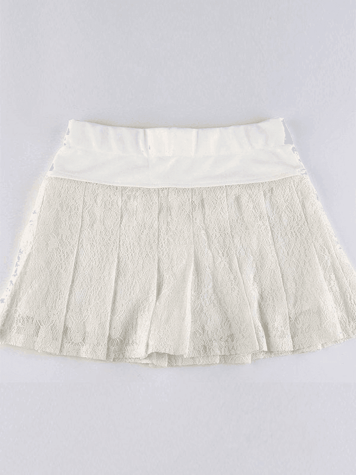 A Line Pleated Lace Mini Skirt - AnotherChill