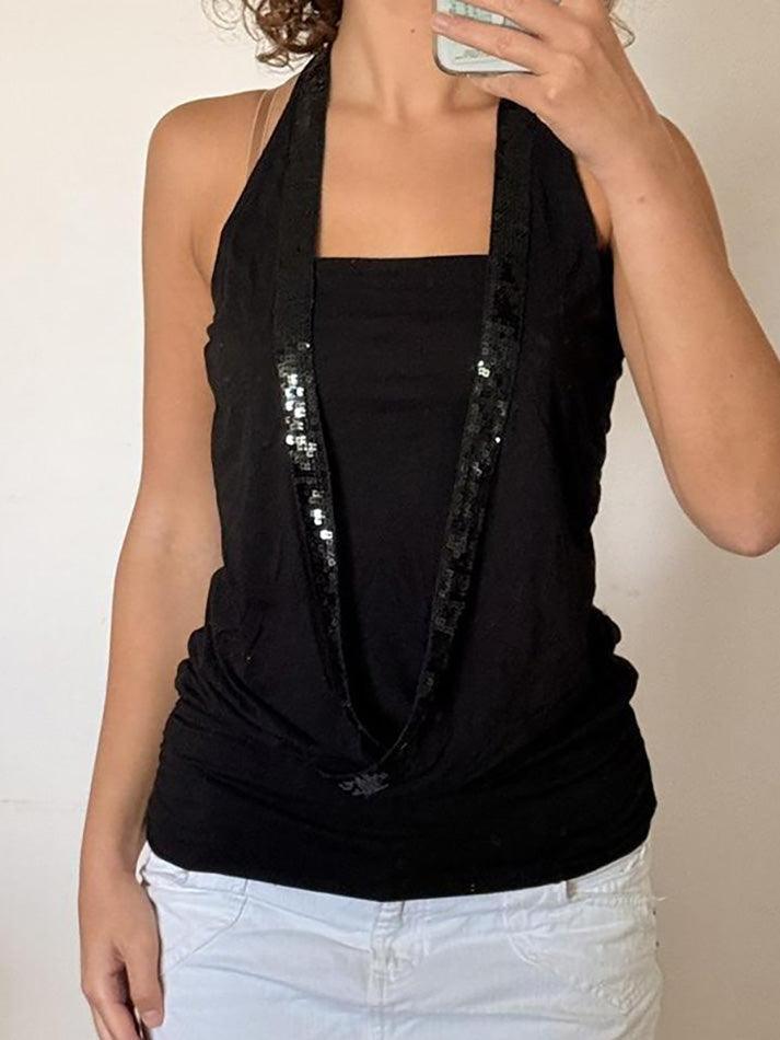 Sequin Halter Faux Two-Piece Tank Top