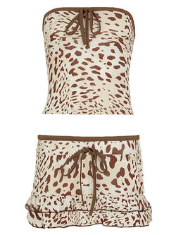 Leopard Print Tie Bandeau Mini Skirt Set