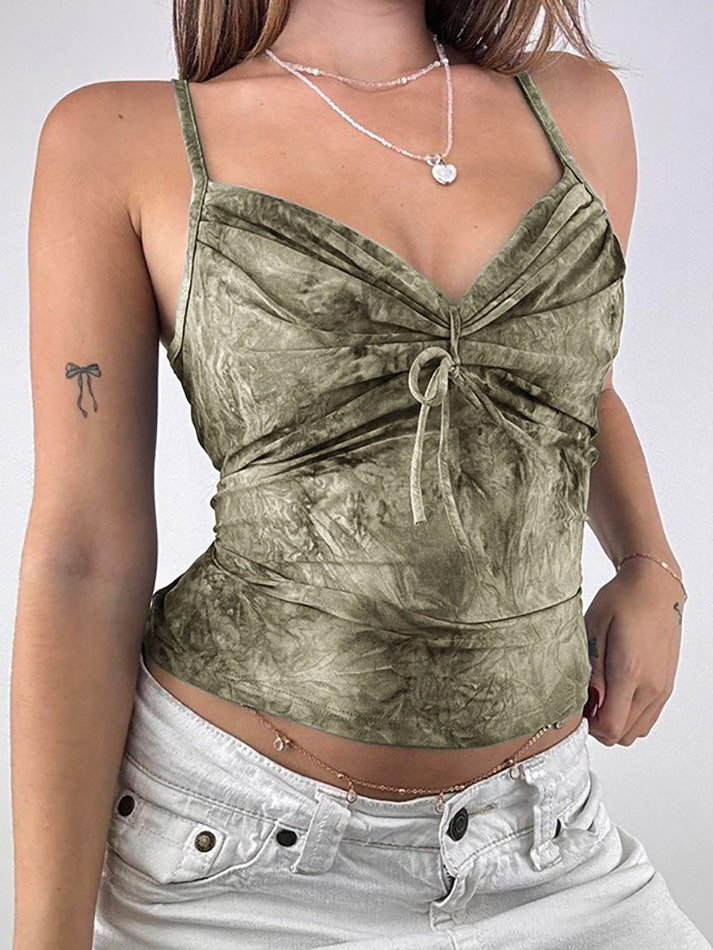 Vintage Tie-Dye Bow Ruched Cami Top