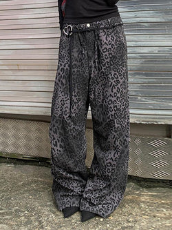 Vintage Leopard Print Wide-Leg Straight Pants