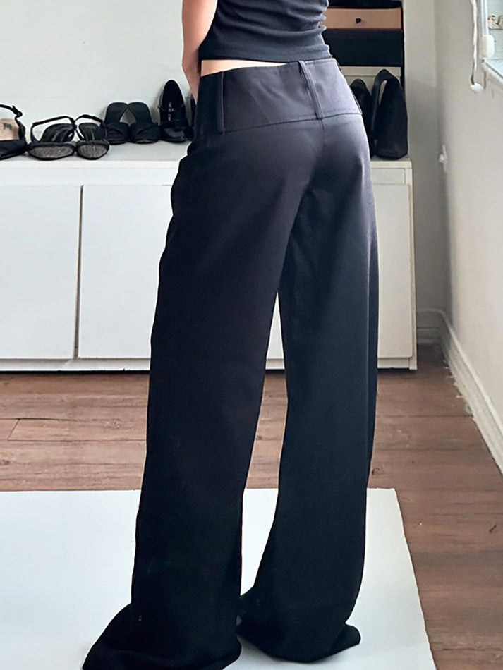 Solid Color Basic Low-Rise Wide-Leg Pants