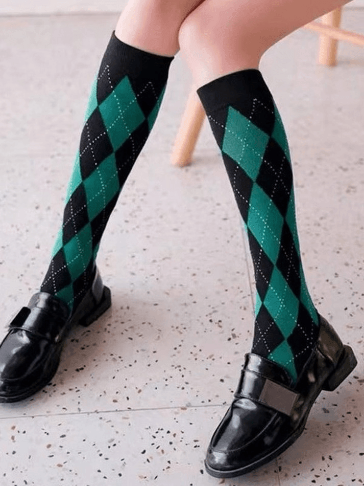 Argyle Pattern Knee High Socks - AnotherChill