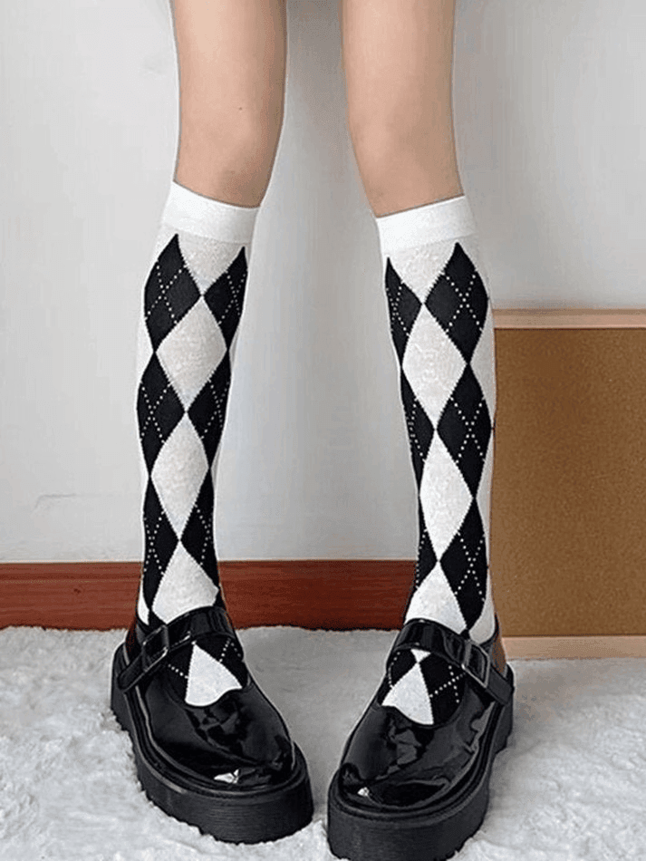 Argyle Pattern Knee High Socks - AnotherChill