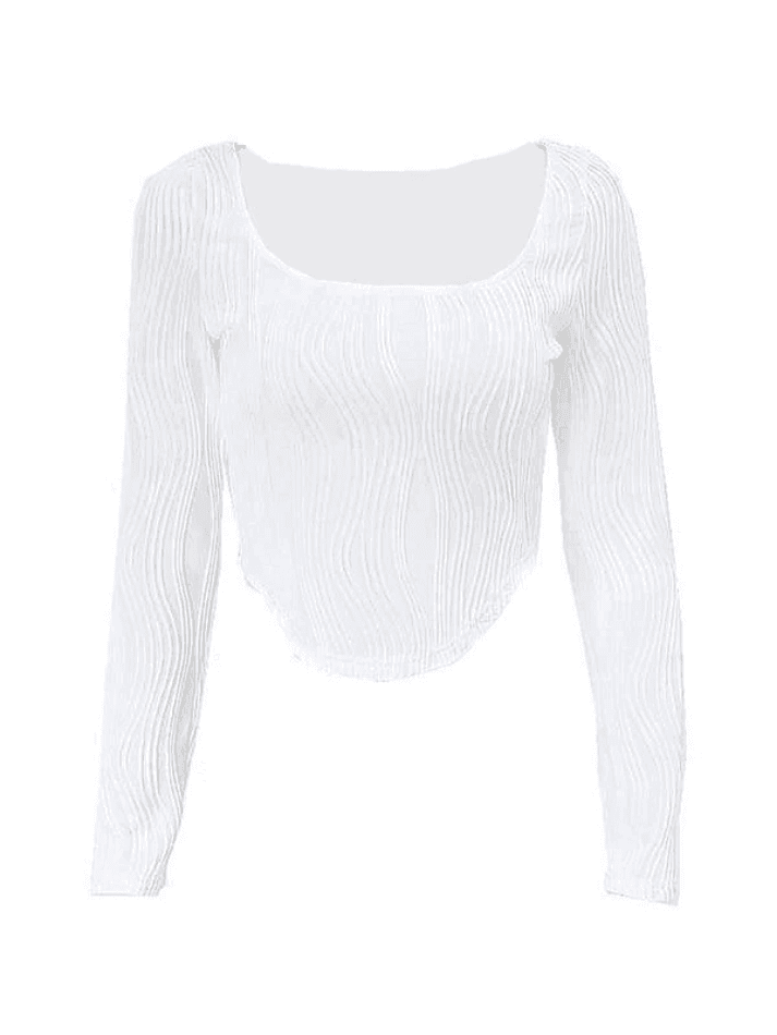 Asymmetric Creped White Long Sleeve Crop Top - AnotherChill