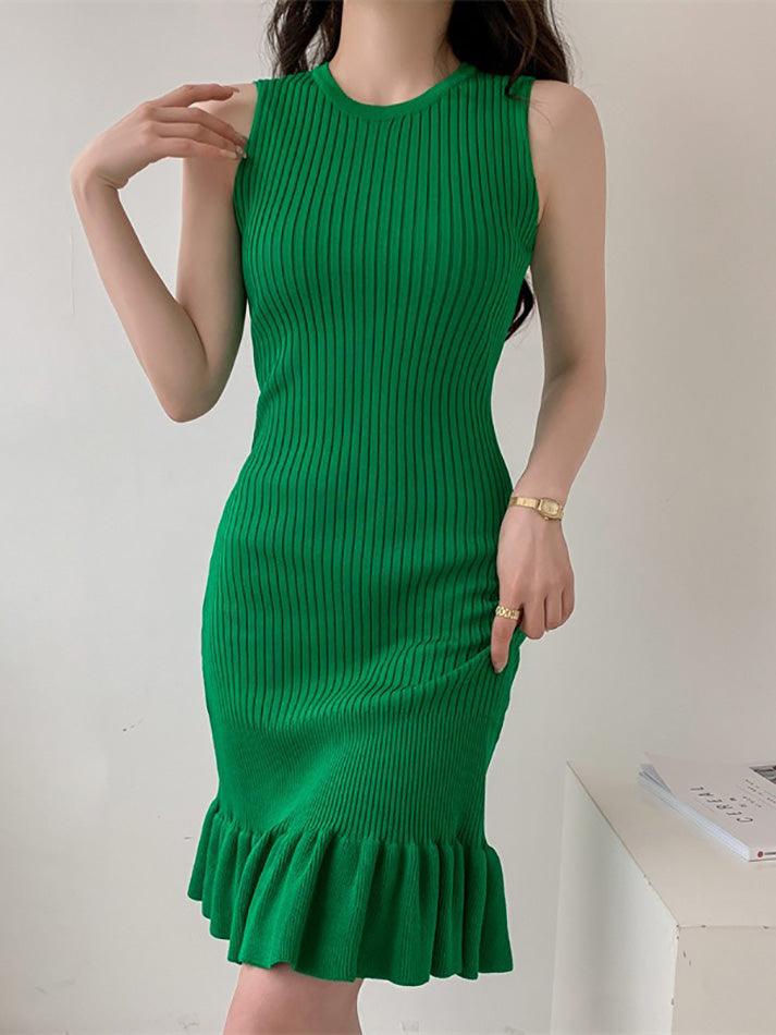 Ruffle Hem Sleeveless Knit Mini Dress - AnotherChill
