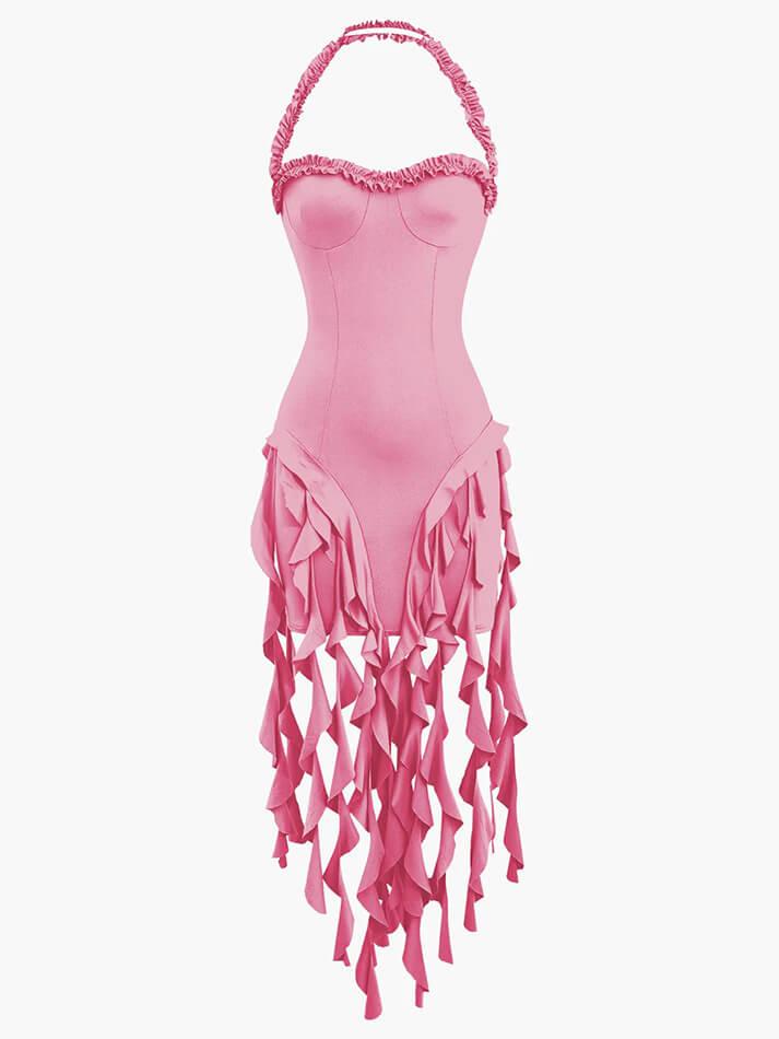 Ruffle Tassel Halter Bustier Mini Dress - AnotherChill