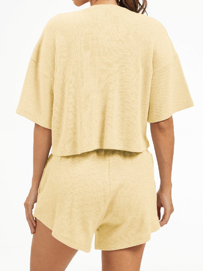 Cropped Waffle Knit Lounge Set