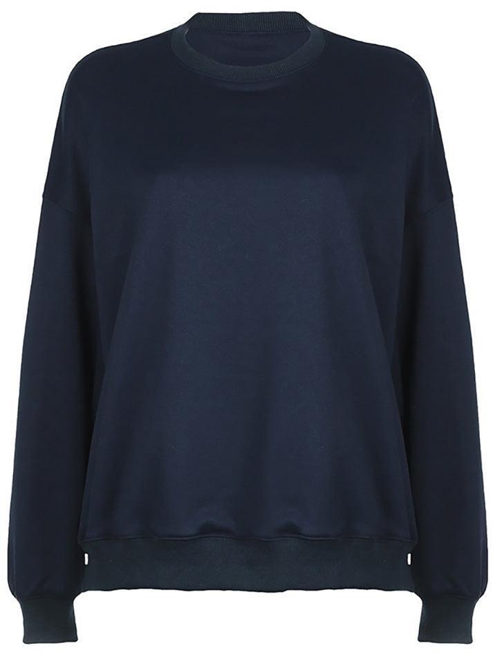 Basic Solid Color Loose Fit Crew Neck Sweatshirt - AnotherChill