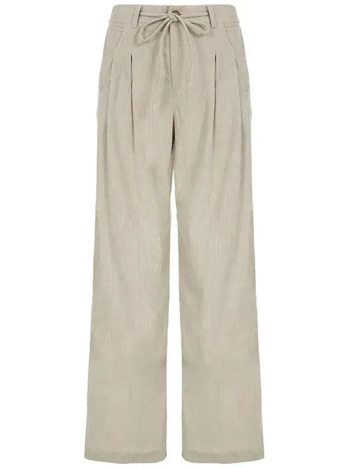 Basic Tie-Waist High-Rise Corduroy Pants - AnotherChill