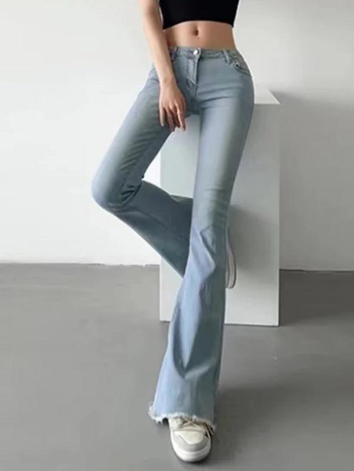 Washed Low Waist Stretchy Mopping Flare Jeans - AnotherChill