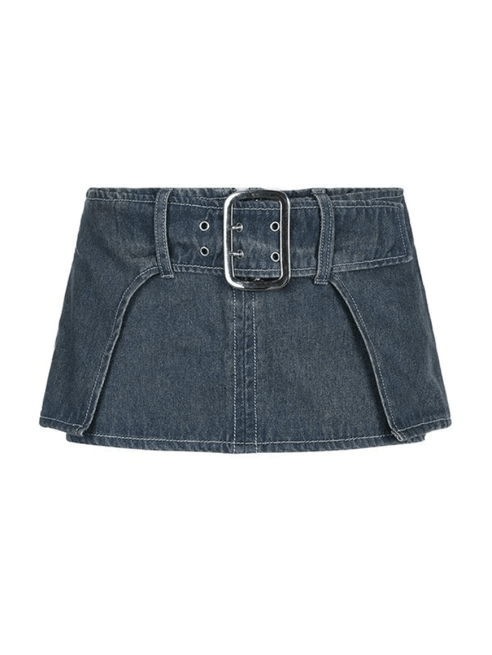 Belted Ultra Denim Cargo Mini Skirt - AnotherChill