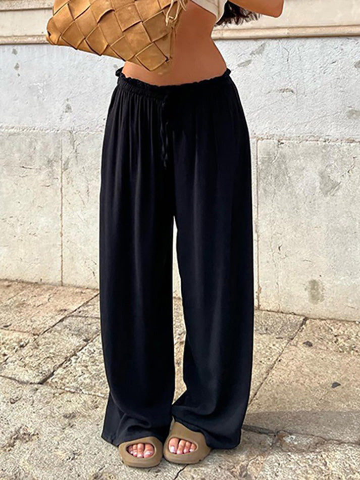 Solid Low-Waist Drawstring Loose Pants