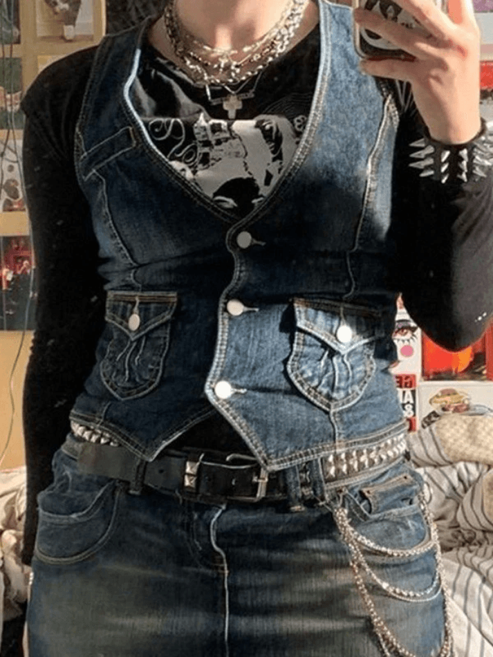 Button Front Denim Corset Top - AnotherChill