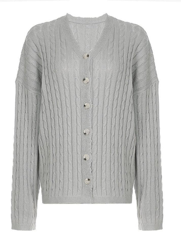 Button V-Neck Oversized Knit Cardigan - AnotherChill