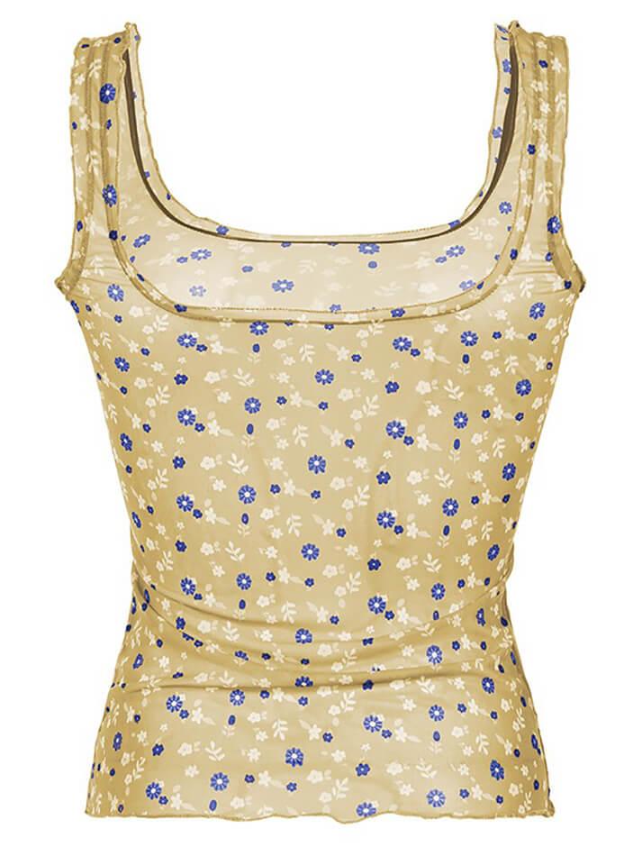 Floral Mesh See-Through Tank Top - AnotherChill