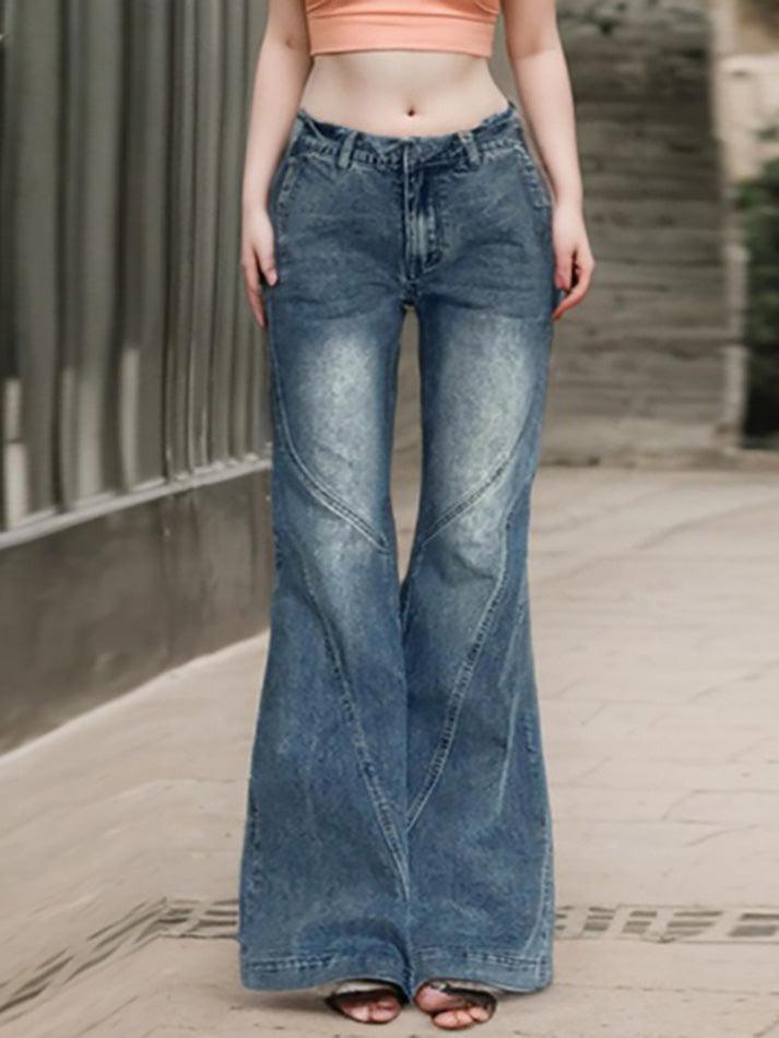 Vintage Washed Low-Rise Flared Jeans