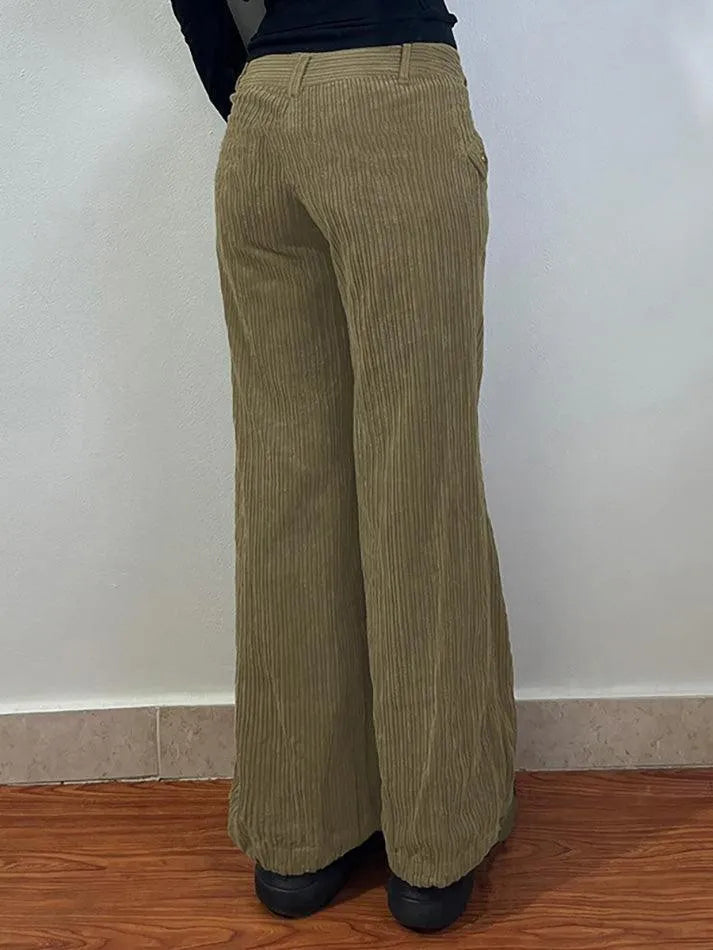 Cuffed Pocket Loose Corduroy Casual Pants