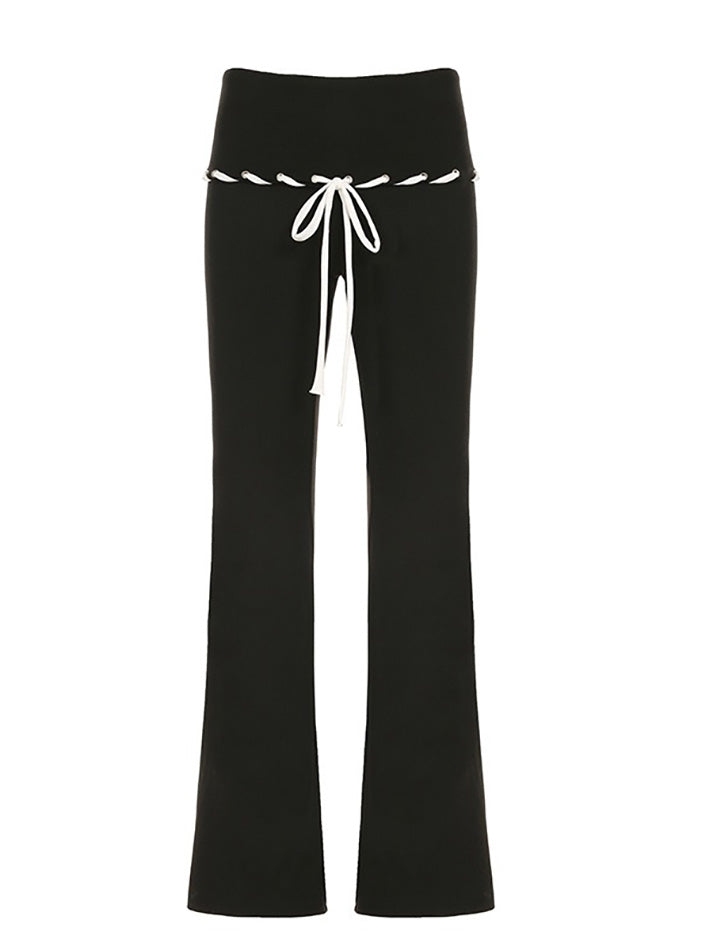 Drawstring Contrast Low-Rise Flared Pants