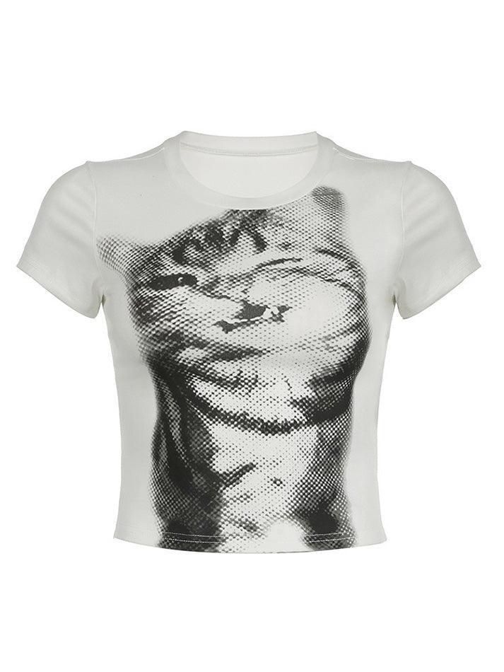 Cat Print Short Sleeve Tee - AnotherChill