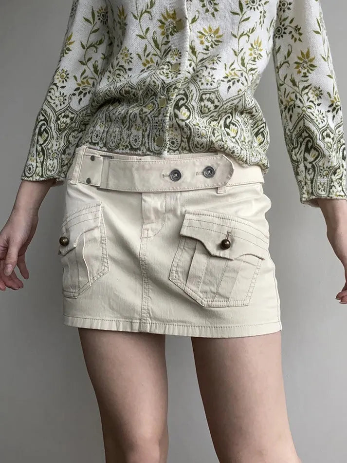 Vintage Belted Pocket Cargo Mini Skirt