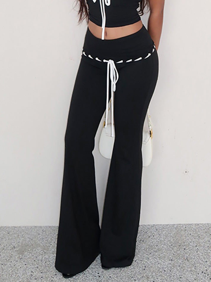 Drawstring Contrast Low-Rise Flared Pants