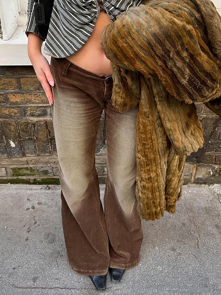 Vintage Contrast Washed Low-Rise Corduroy Pants