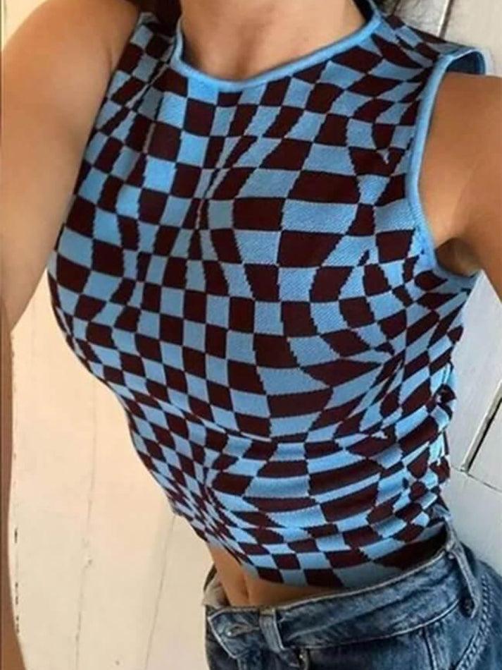 Checkered Print Crop Tank Top - AnotherChill