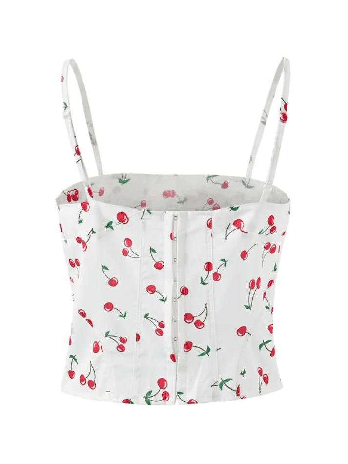 Cherry Print Buckle Lace Up Cami Top - AnotherChill