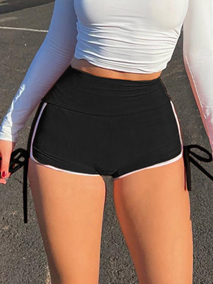 Contrast Bow High-Waist Sports Shorts - AnotherChill