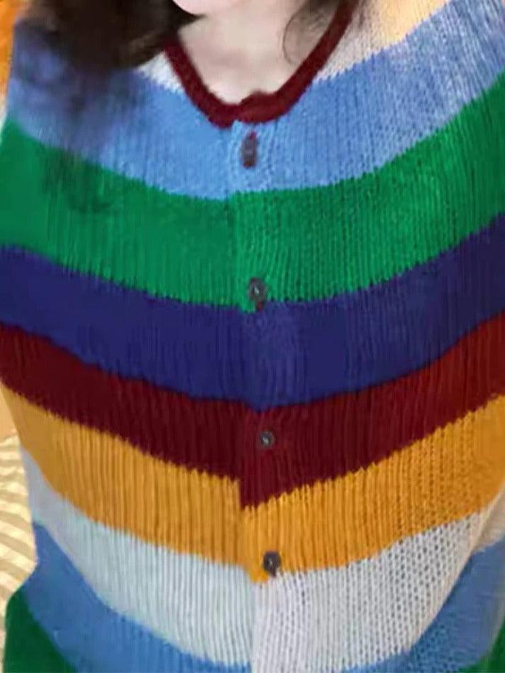 Contrast Color Rainbow Stripe Cardigan - AnotherChill