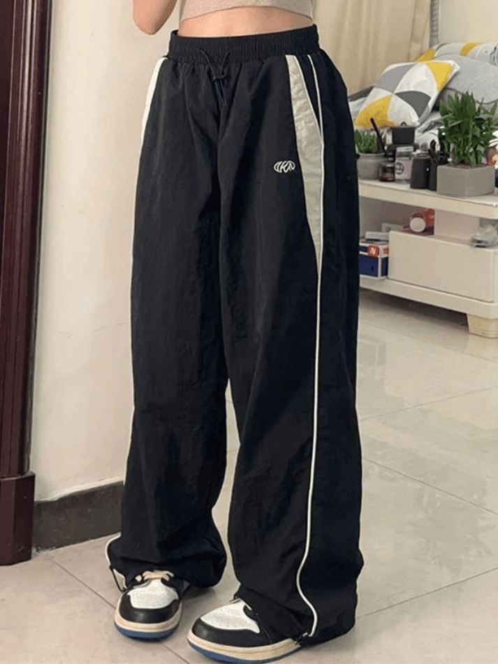 Contrast Piping Black Baggy Sweatpants - AnotherChill